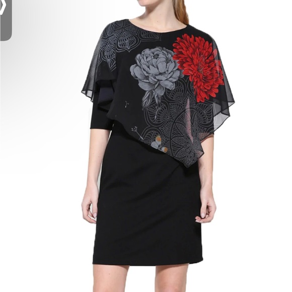 Desigual Alexandre Dress Black Chiffon Layers with Flowers XXL - Picture 16 of 16